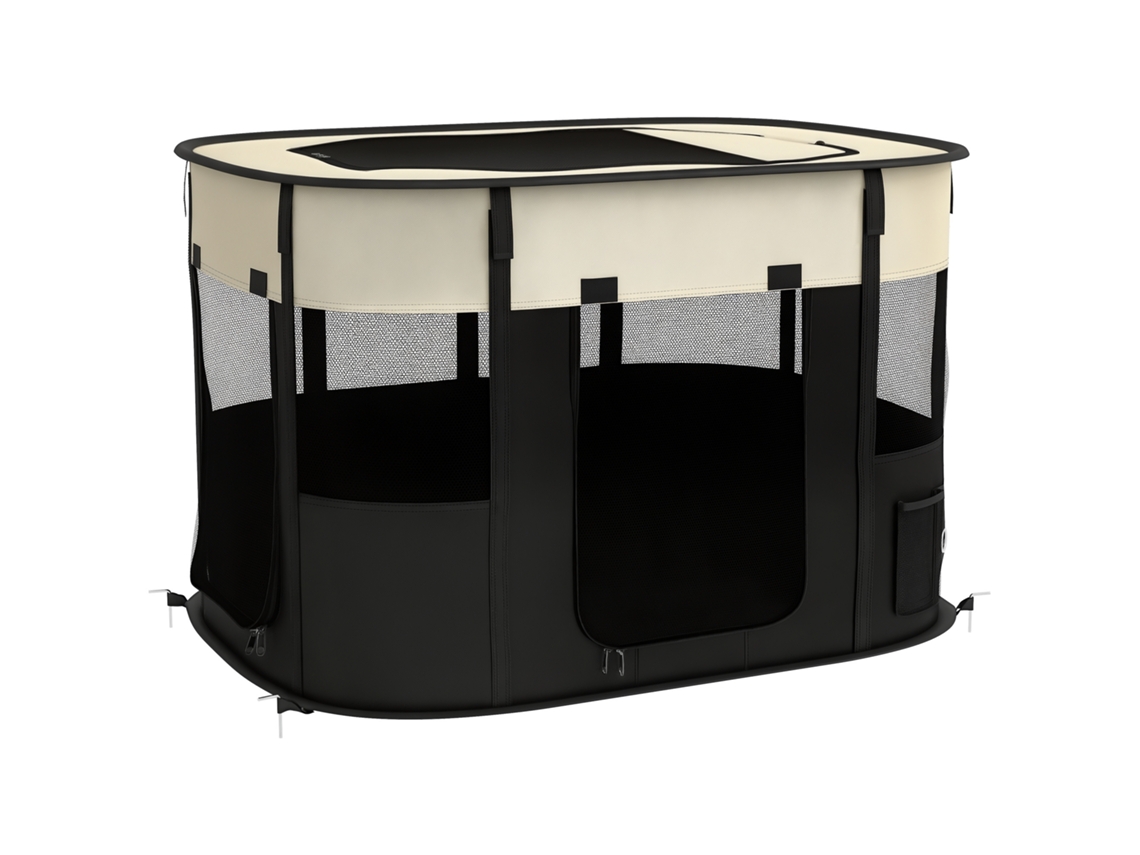 Cercado Dobrável Para Cães, Gatos E Pequenos Animais, Feito De Tecido Oxford Com Espaço Para Armazenamento, 94 X 74 X 60 Cm, Creme E Preto.