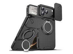 Capa para Iphone 17 com Suporte Celular e Protetor de Lente, Preta AQUAFORGE
