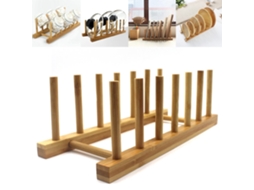 Estante De Secagem Em Bambu Para Pratos, Suporte Organizador Para Cozinha Com Porta Tampas, Para Louça, Tigelas, Xícaras E Panelas