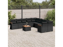 Vidaxl 11 Pcs Conjunto Sofás De Jardim C/ Almofadões Vime Pe Preto