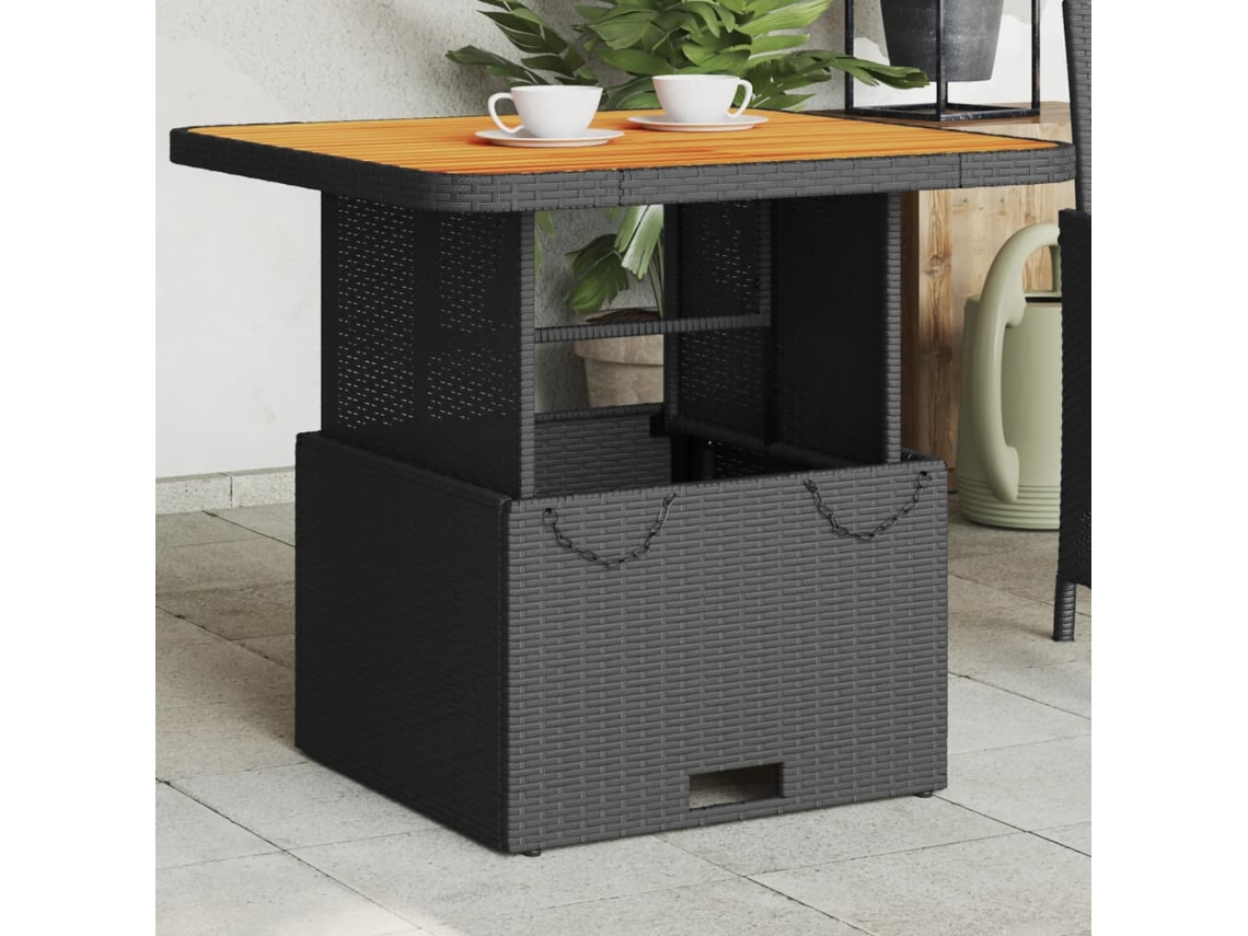 Vidaxl Mesa De Jardim 80x80x71 Cm Vime Pe E Madeira De Acácia Preto