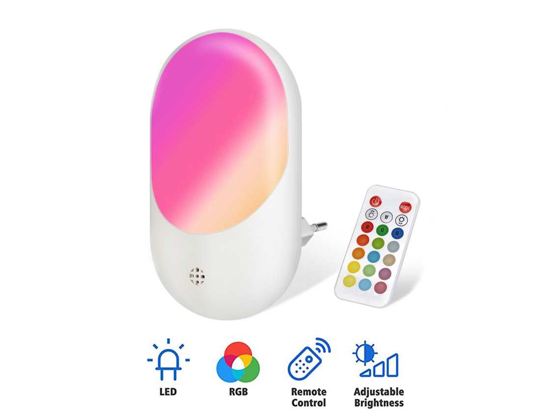 Lâmpada de Noite Rgb Led 16 Cores 2 Pcs com Controle Remoto Ajuste de Brilho 1w 100 240v