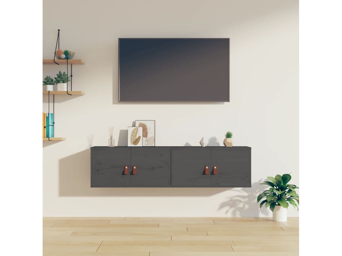 Mobiliário De Cozinha | Armários De Parede 2 Pcs 60x30x30 Cm Pinho Maciço Cinzento Lovely Home