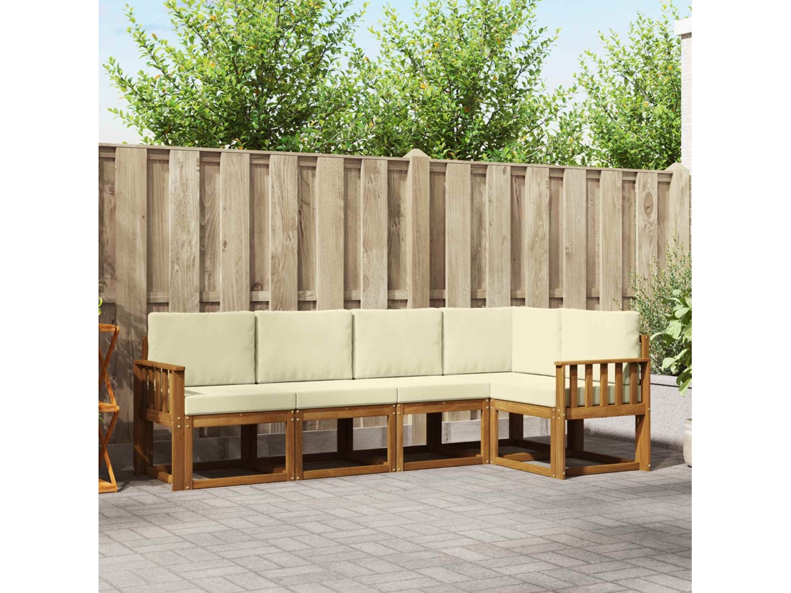 Vidaxl Conjunto De Sofás Para Exterior 5 Pcs Natural E Creme