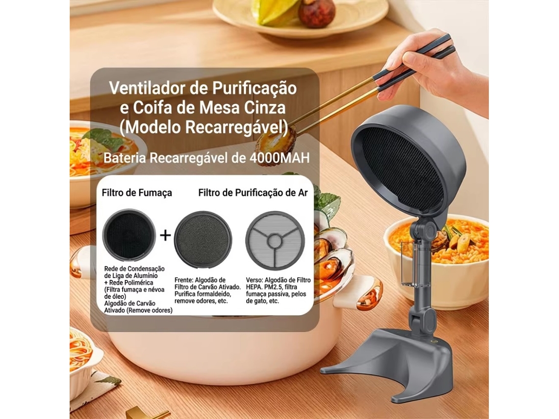 Eliminador De Odores Para Fumar Em Ambientes Internos, Purificador De Fumaça Portátil Com Filtro Lavável Digitallab Cinza