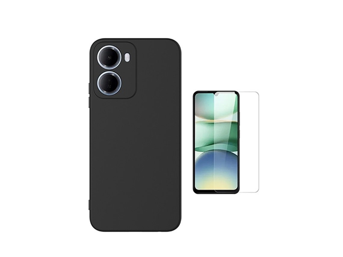 Kit Vidro Clearglass Capa Silicone Líquido Phonecare Para Xiaomi Redmi 15a 5g - Preto