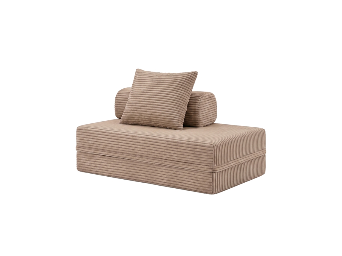 Sofá Modular 2 Lugares Convertível Veludo Listado Taupe SKOFFA