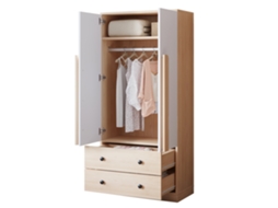 Guarda roupa 70x40x170cm com Portas Duplas,gavetas e Prateleiras em Madeira Branca e Natural ORBITRA COMMERCE