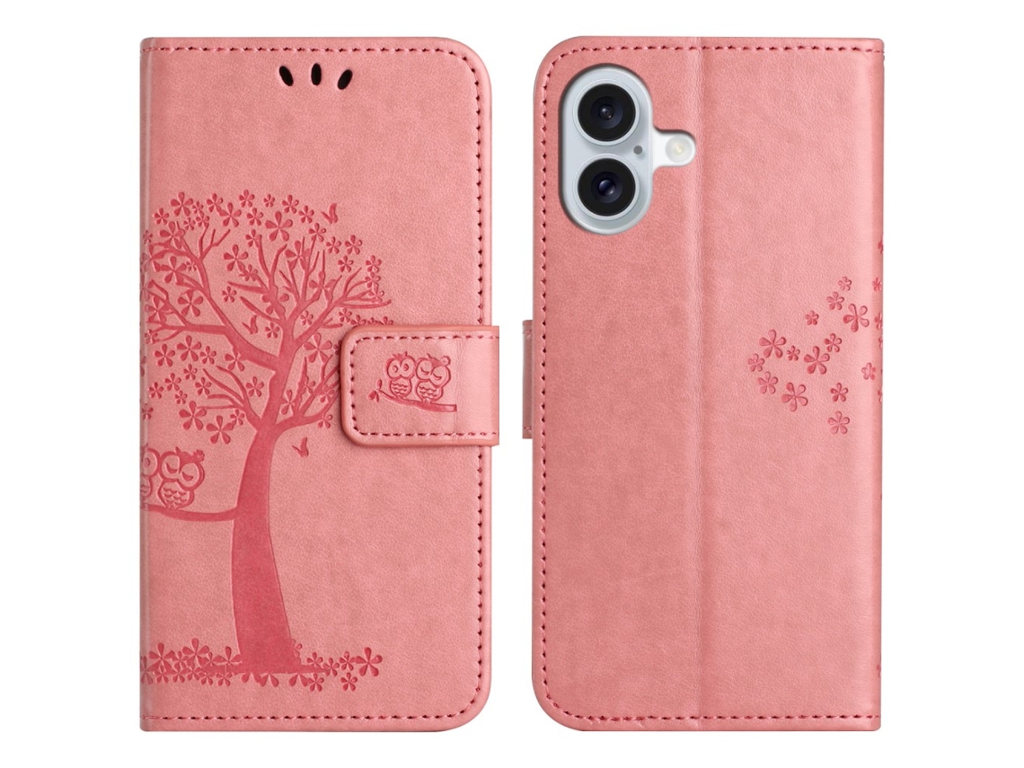Capa Em Couro Pu Para Iphone 16plus Rosa