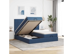 Estrutura De Cama Otomana Com Colchões 200x200cm Tecido Azul