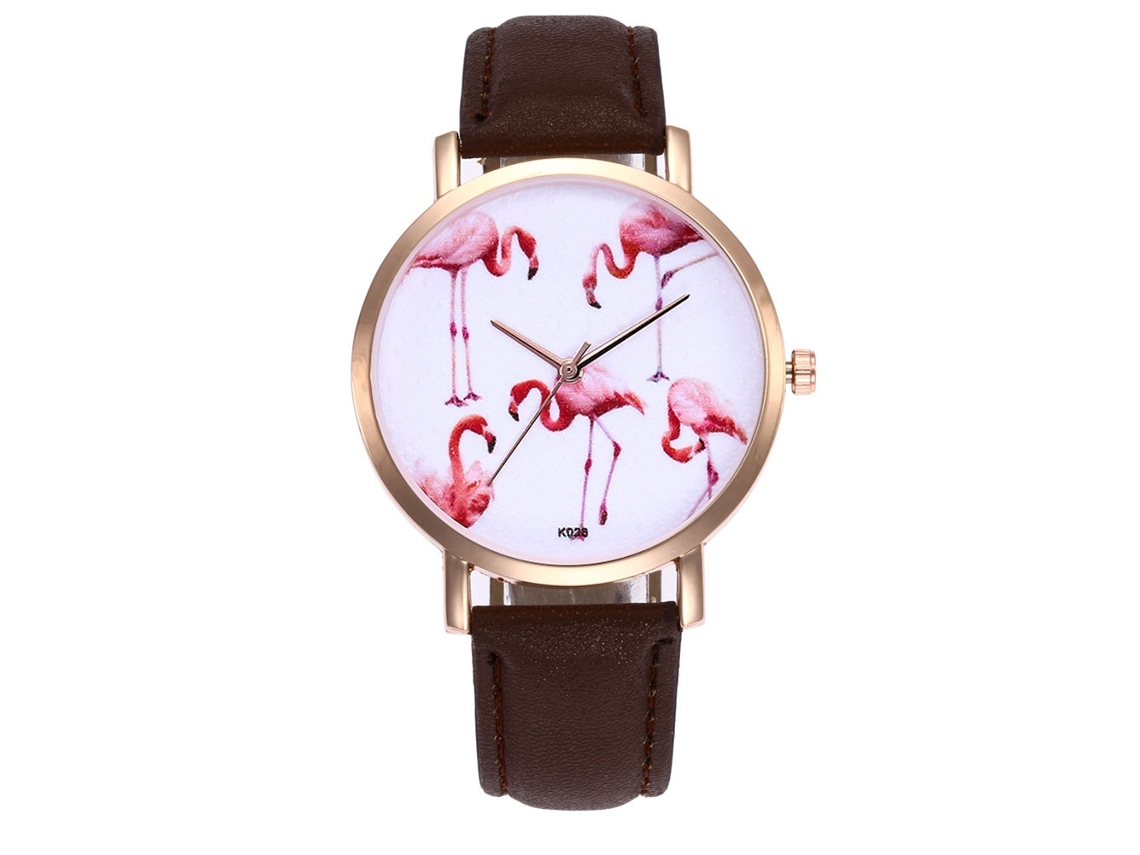 Relógio de Pulso Feminino de Quartzo Simples com Pulseira de Couro Artificial Café