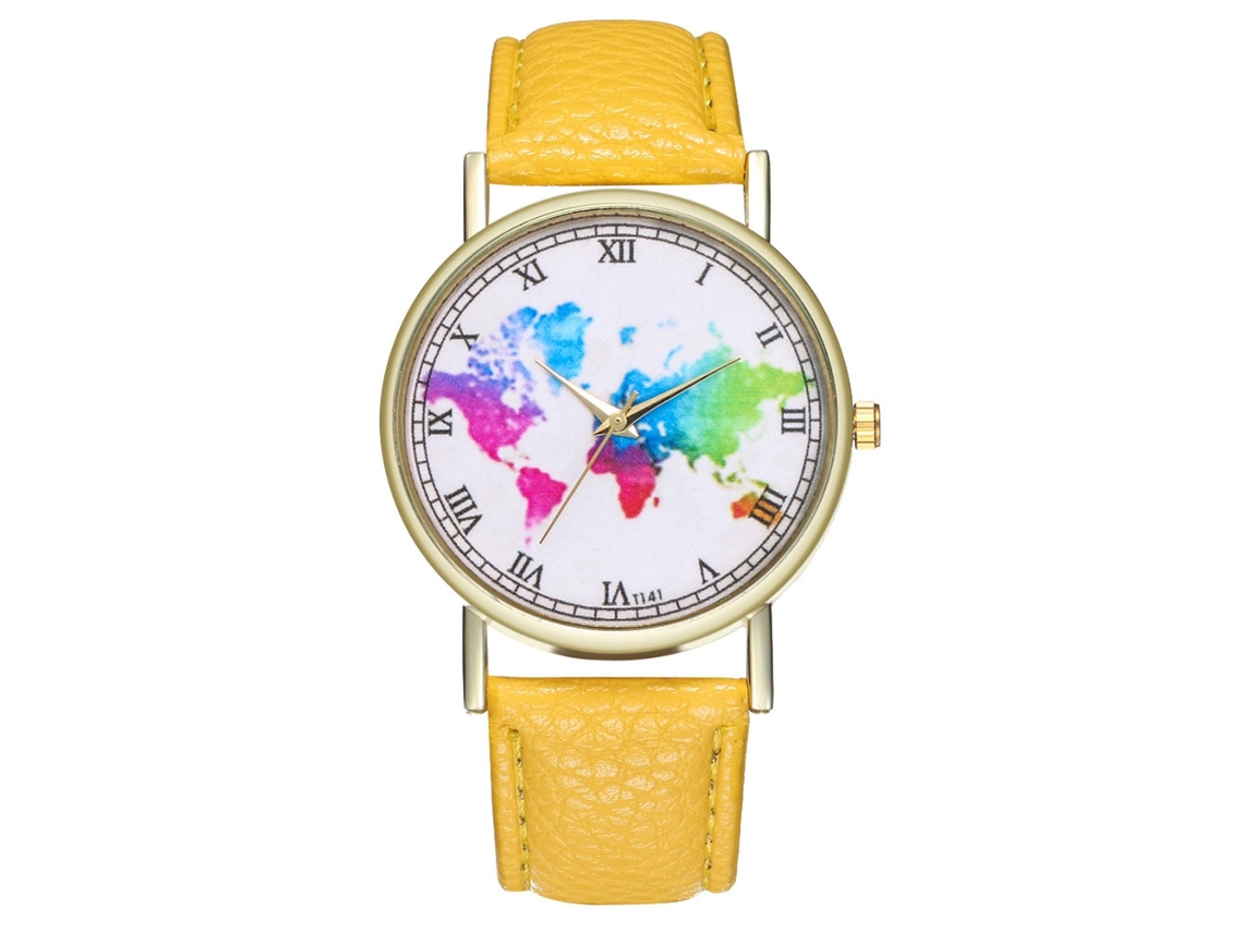 Reloj De Pareja De Cuarzo Con Correa De Pu Para Hombres Estudiantes Dial Redondo Amarillo