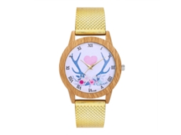 Relógio de quartzo unissex com pulseira de silicone e mostrador dourado com numerais romanos e estampa floral da Zhoulianfa.