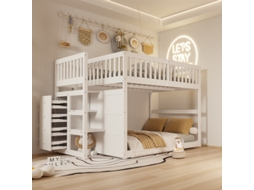 Beliche Baixo 140 X 200 Cm, Beliche De Segurança Com Compartimento De Armazenamento, Design De Cerca Alta, Cama De Madeira, Branco