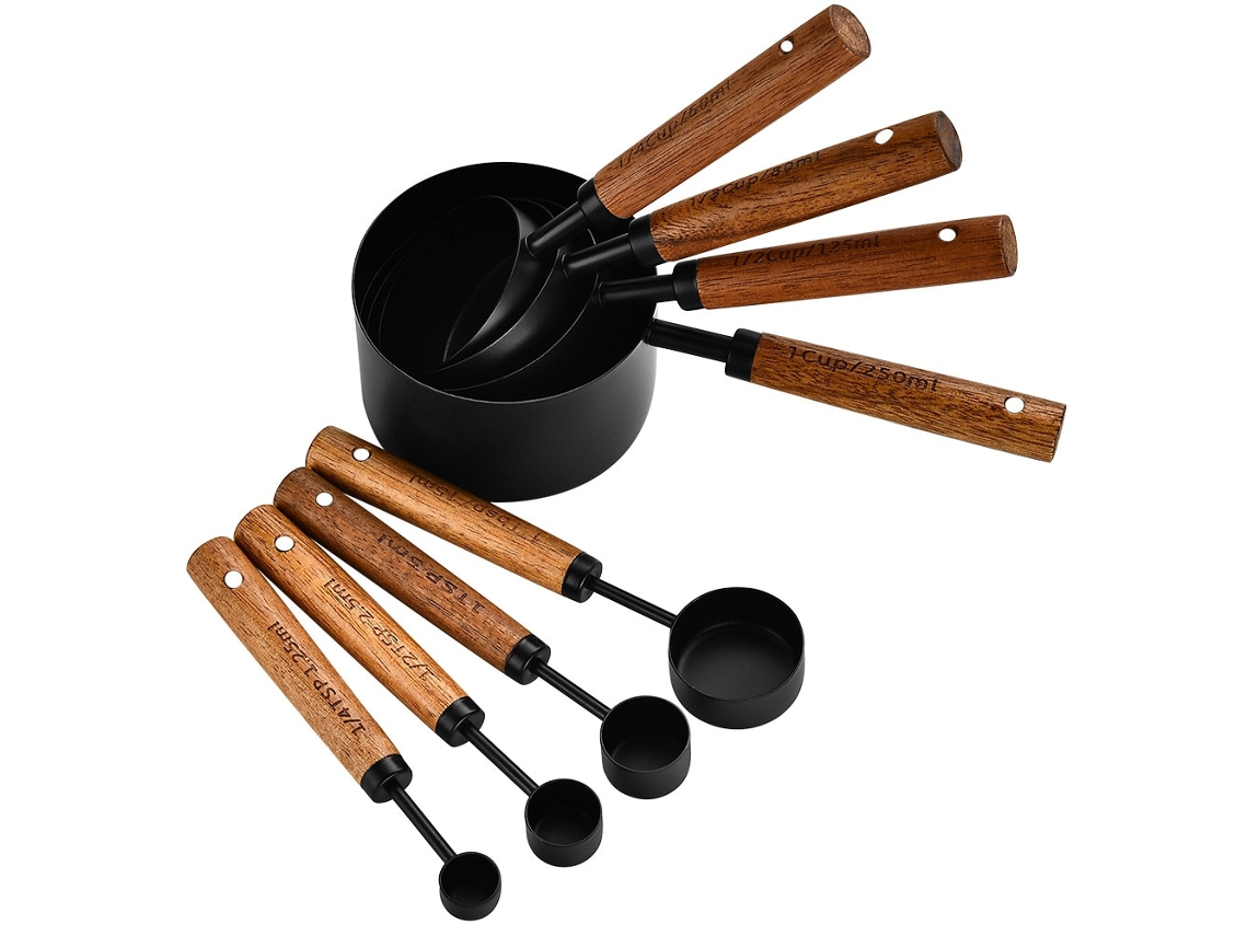 Kit De Ferramentas De Medição Com Cabo De Madeira Em Aço Inoxidável Multicolorido Com 8 Peças
