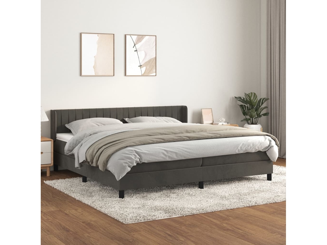 Vidaxl Cama Com Molas/colchão 200x200 Cm Veludo Cinzento-escuro