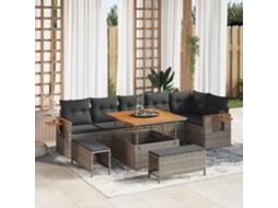 Vidaxl Conjunto De Sofá De Jardim 9 Unid. Cinzeto Vime Pe