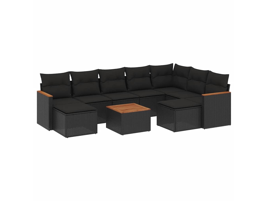 Conjunto de 10 Sofás de Jardim com Almofadas Vime Pe Preto MAISON EXCLUSIVE