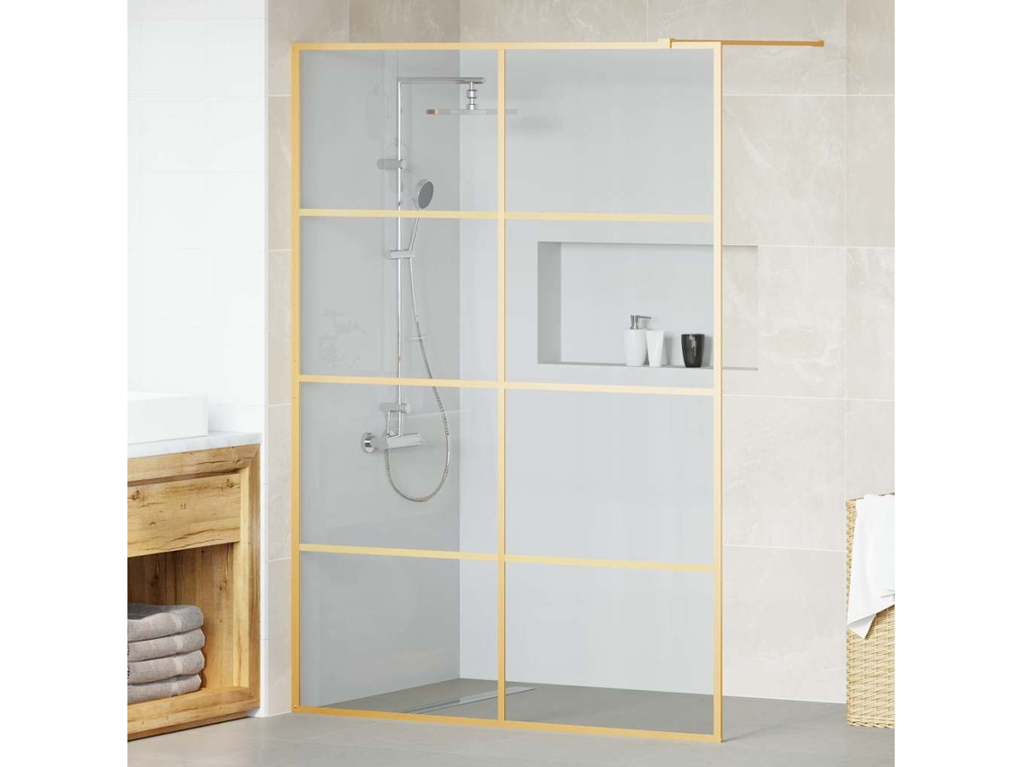 Vidaxl Parede De Chuveiro Walk-in Ouro 140 X 195 Cm Vidro Temperado