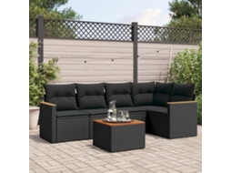 Vidaxl 6 Pcs Conjunto Sofás De Jardim C/ Almofadões Vime Pe Preto