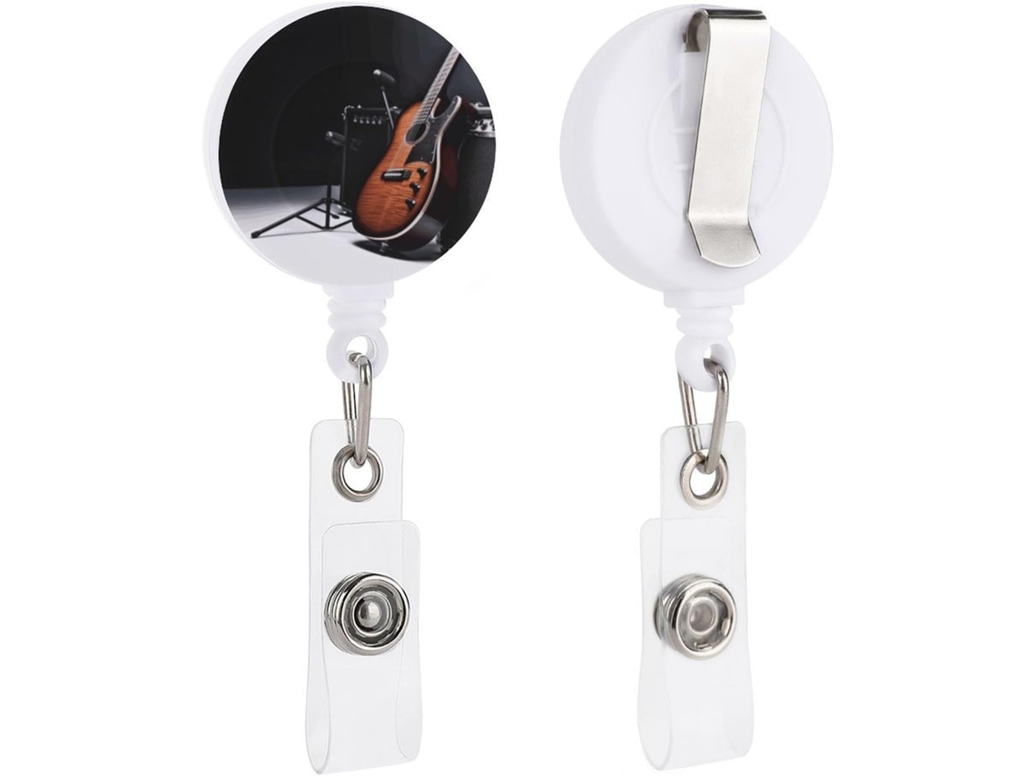 Porta Crachá Retrátil Em Formato De Guitarra, Resistente E Com Clipe Redondo, Feito De Plástico Leve, Ideal Homens