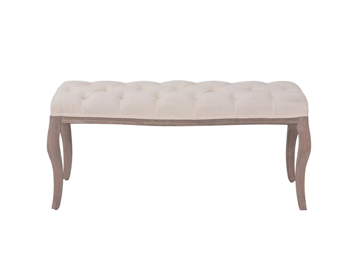 Banco em Linho e Madeira Maciça 110x38x48 Cm Branco Nata MAISON EXCLUSIVE