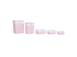 Conjunto de 5 Cestos de Roupa Suja em Vime de Poliéster Rosa, 44x34x56cm ALEXANDRA HOUSE LIVING