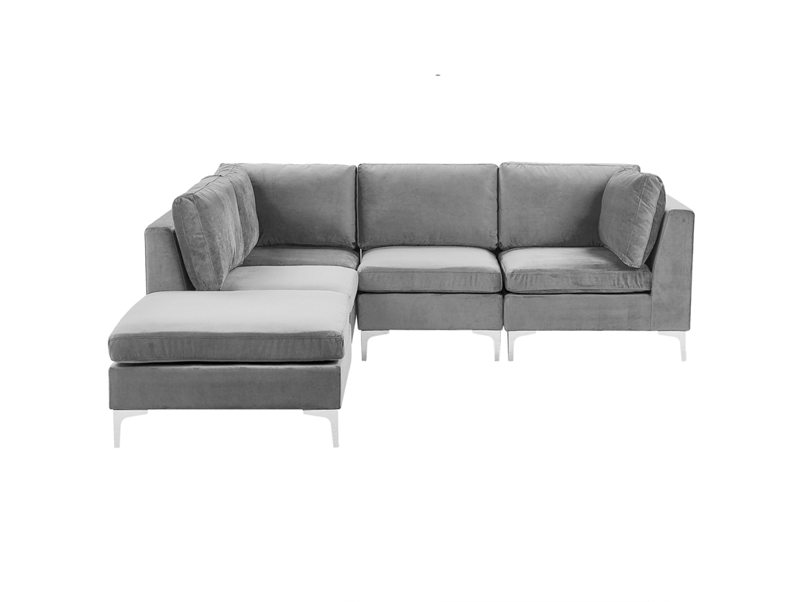Sofá Esquinero (d) Con Otomana Beliani Evja De Terciopelo Gris 235x150x84