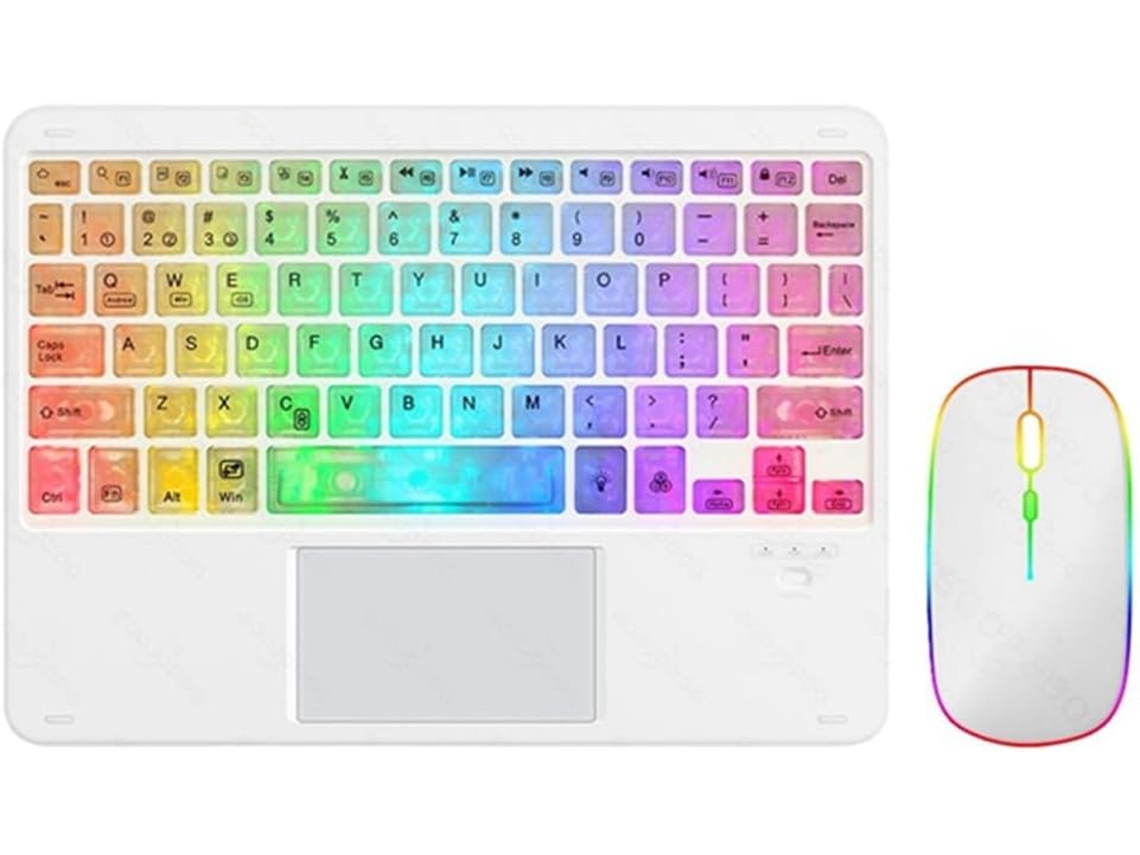 Teclado Bluetooth Retroiluminado Transparente e Colorido de 10 Polegadas para Tablet e Laptop, Branco. SFUSHOS