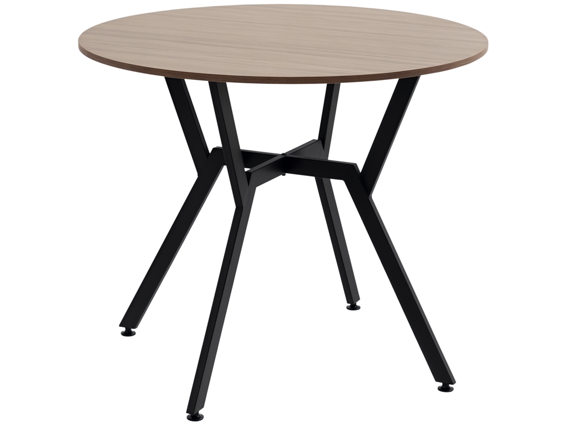 Mesa Redonda para 2 Pessoas com Suporte em X em Madeira e Aço. Ø90x76 Cm. Preto e Pardo Ge