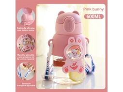 (rosa) Garrafa De Água Infantil Fofa De Verão, 600ml, À Prova De Quedas, Com Canudo, Garrafa De Água De Plástico