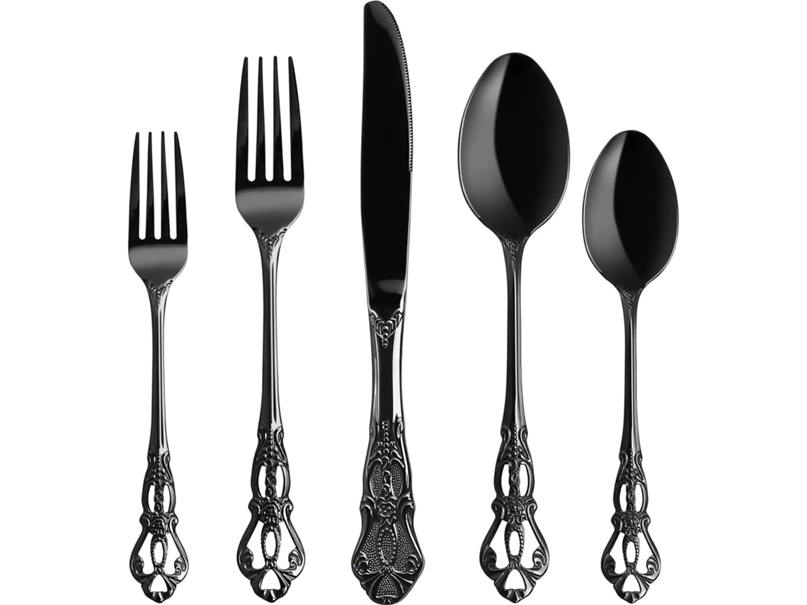 Jantar 4 Peças Estilo Retro 18/10 Aço Inoxidável Design Real Preto