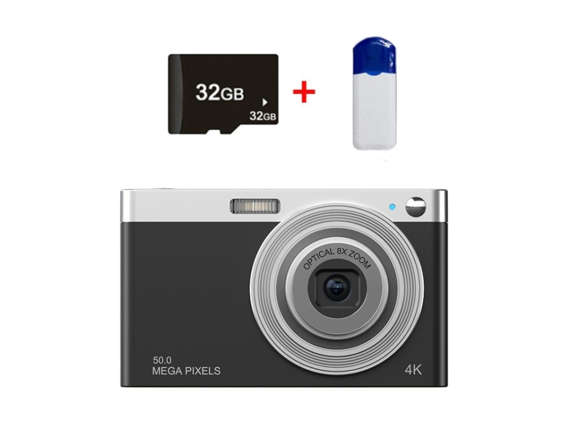 Halinuia Câmera Digital 4k Zoom Óptico 8x Tela 2,88 Polegadas (preta + Leitor + 32gb)