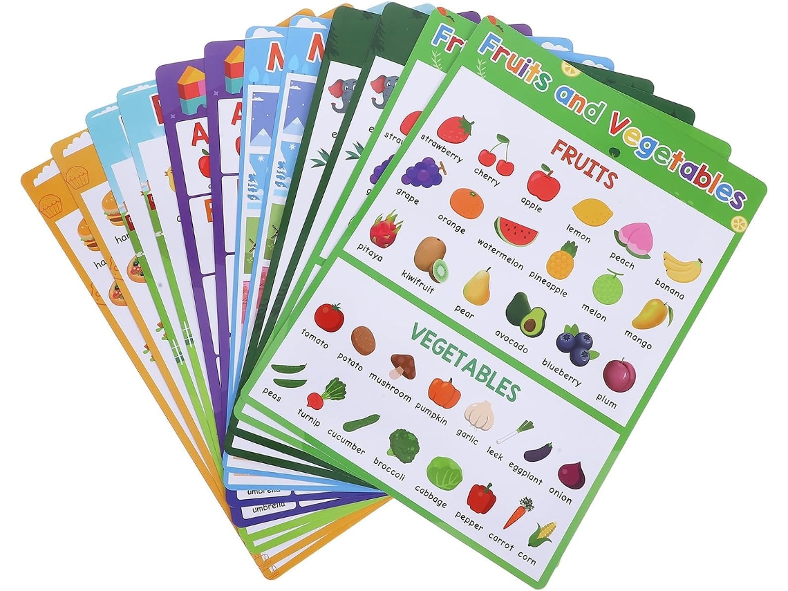 Pôsteres Educativos Do Alfabeto, Animais E Frutas Para Meninos Meninas, 12 Peças, Material De Papel