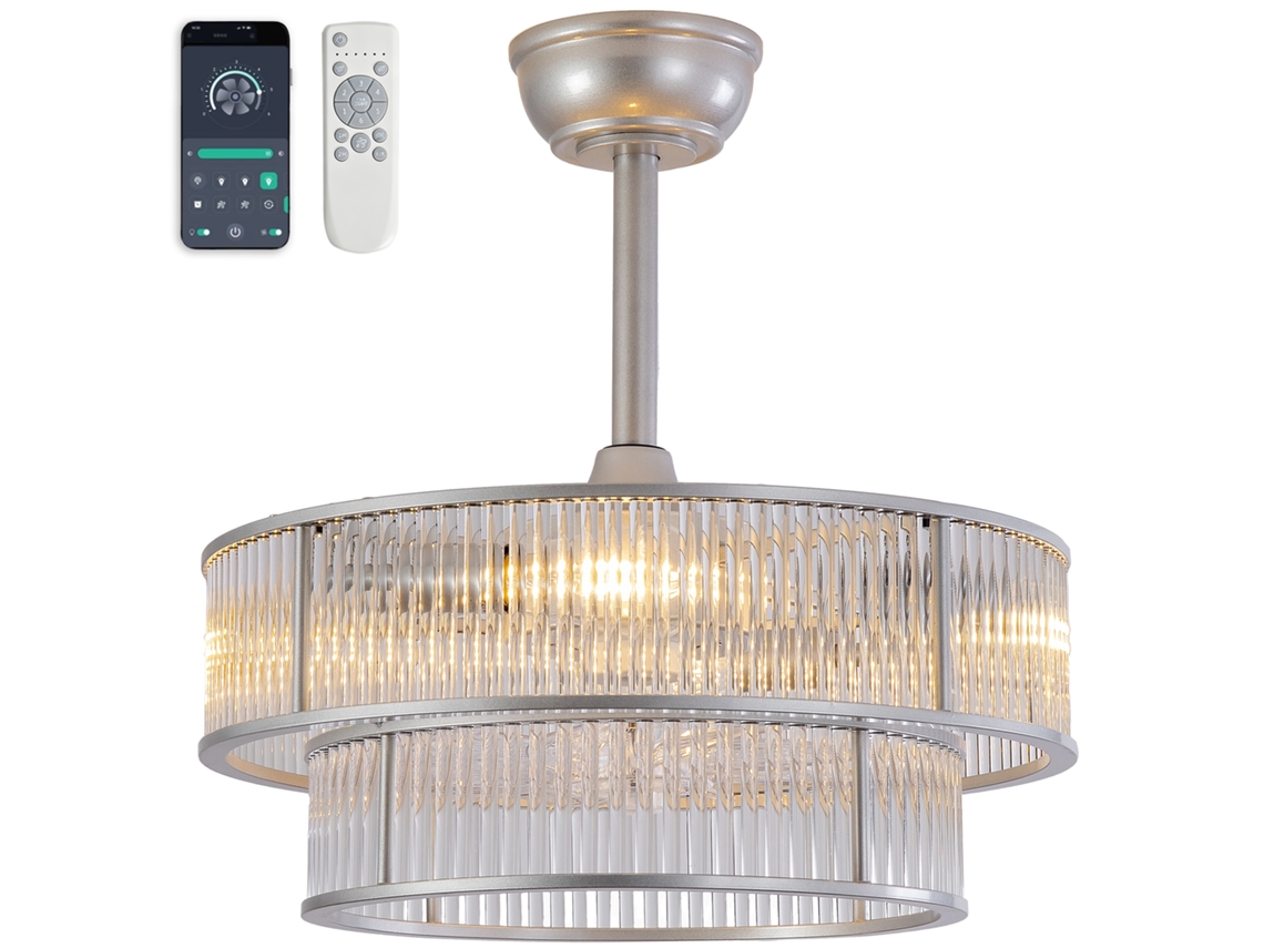 Ventilador De Teto De Cristal De 19 Polegadas Com Barra Vertical Dupla, Pás Em Abs, Controle Duplo Por Aplicativo, 6
