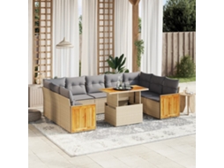 Vidaxl 10 Pcs Conjunto De Sofás P/ Jardim Com Almofadões Vime Pe Bege