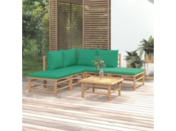 Vidaxl 6 Pcs Conjunto Lounge De Jardim Bambu C/ Almofadões Verdes
