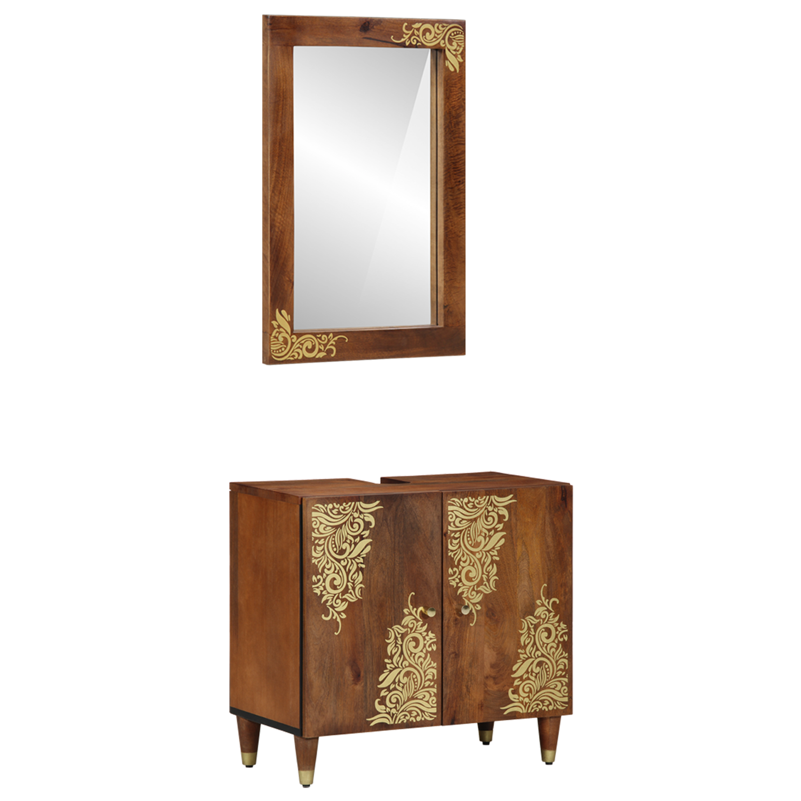 Conjunto 2 Conjunto De Banheiro Vidaxl Castanho Madeira De Mangueira Maciça (62 X 33 X 58 Cm)