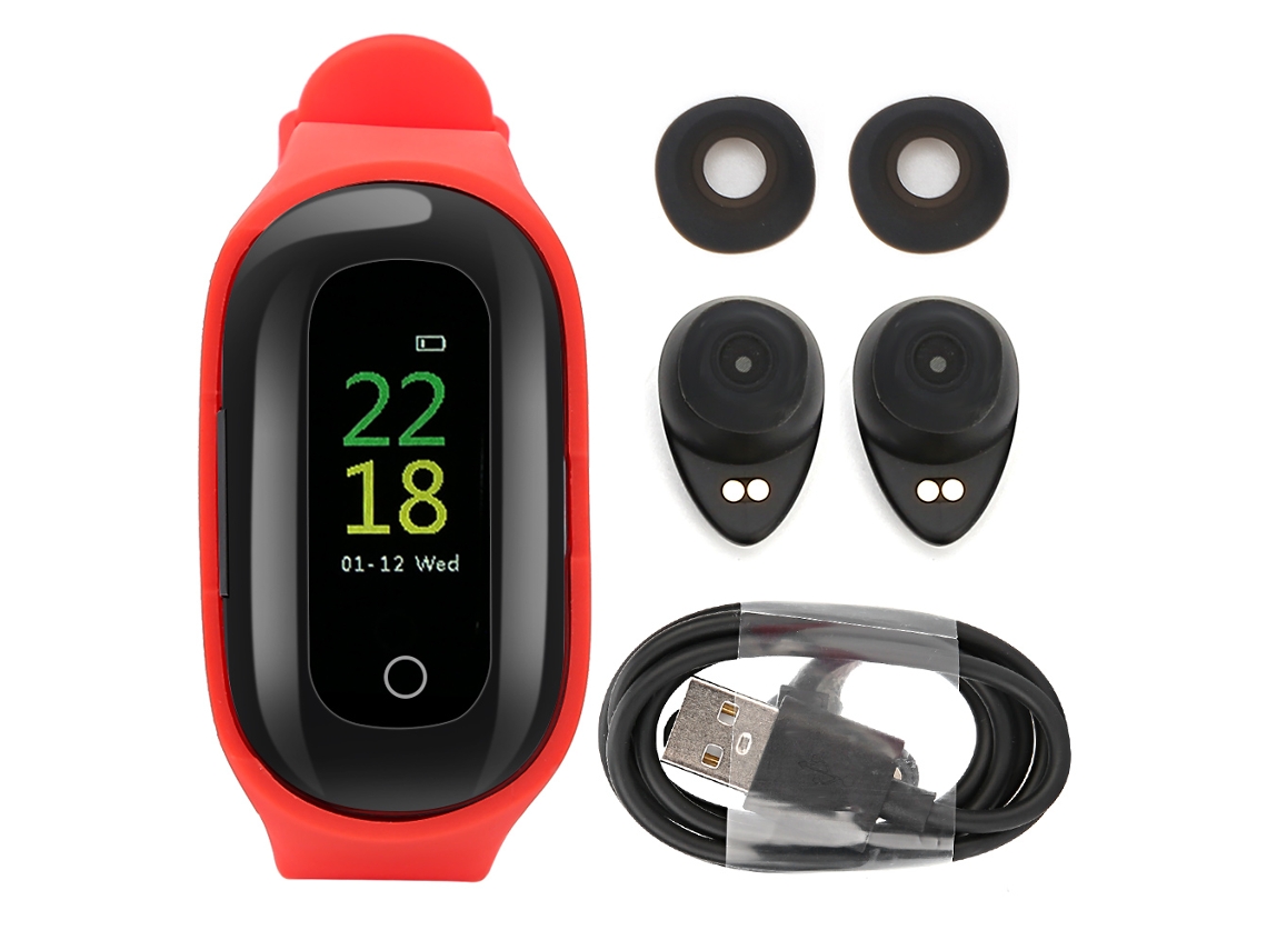 Pulseira inteligente M1 com monitoramento cardíaco e fones Bluetooth 5.0, 2 em 1 EOOCOO