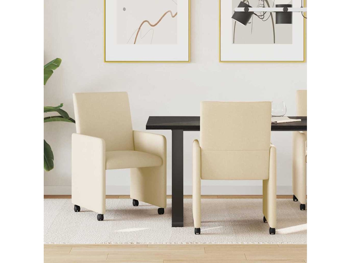 Vidaxl Cadeiras De Jantar Com Rodas 2 Unid. Tecido Creme