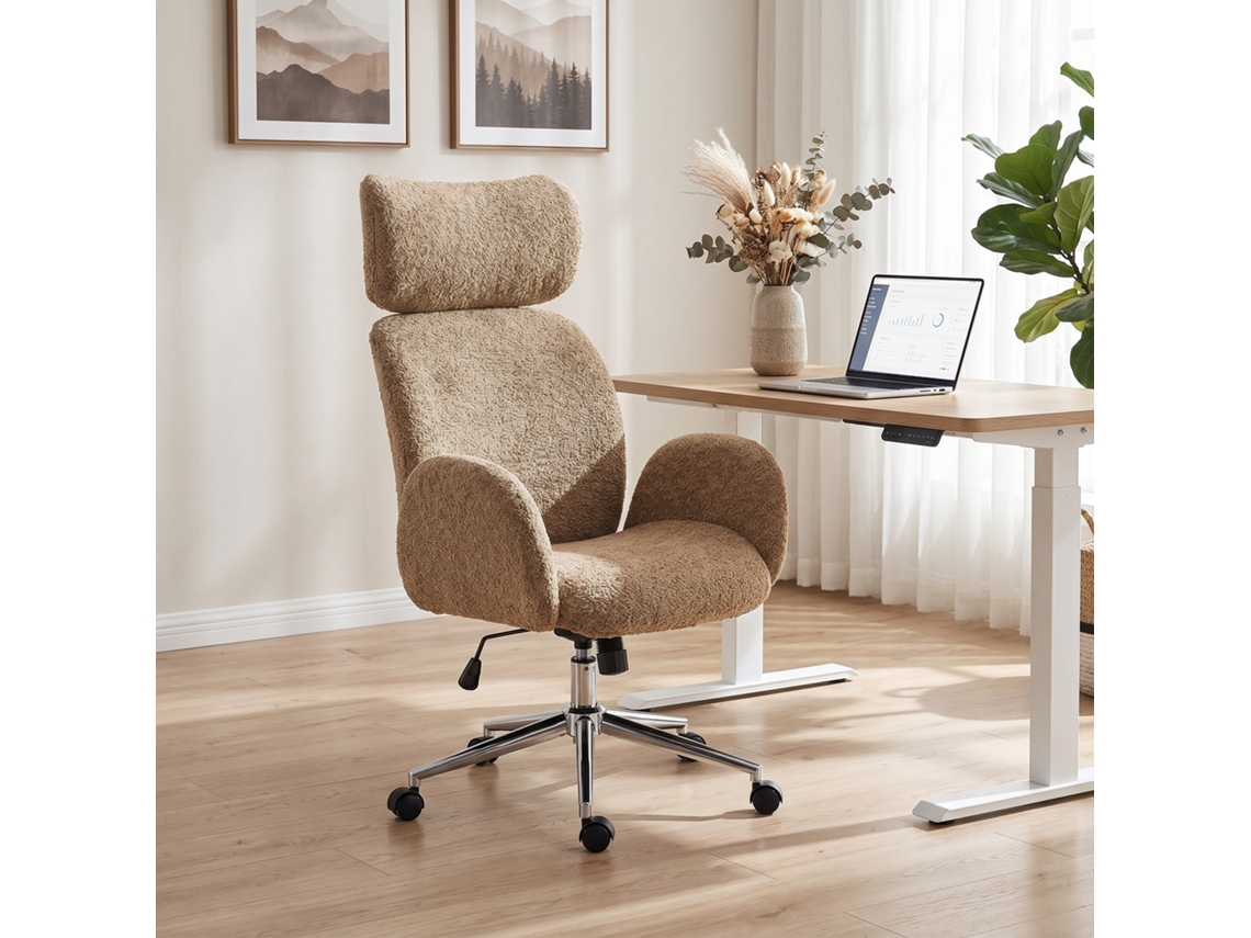 Office Chair With Adjustable Headrest, Ergonomic Desk Chair, Tilt Function, Height Adjustable, Brown