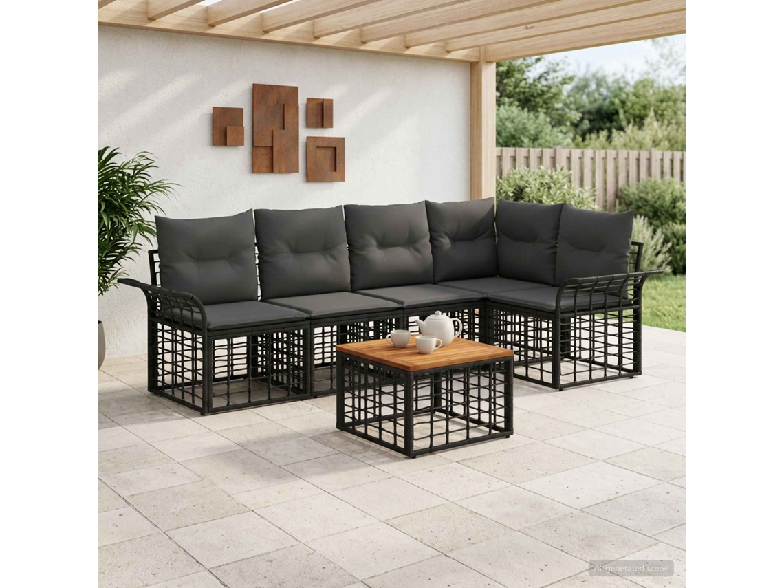 Vidaxl Conjunto De Sofás Para Exterior 6 Unid. Preto E Cinza Escuro