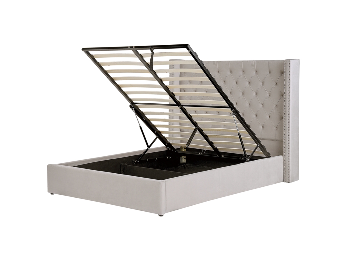 Cama de Casal BELIANI Lubbon de Veludo Cinzento Claro 140x200