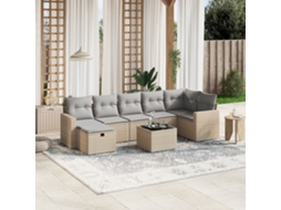 Vidaxl 8 Pcs Conj. Sofás Jardim C/ Almofadões Vime Pe Bege Misturado