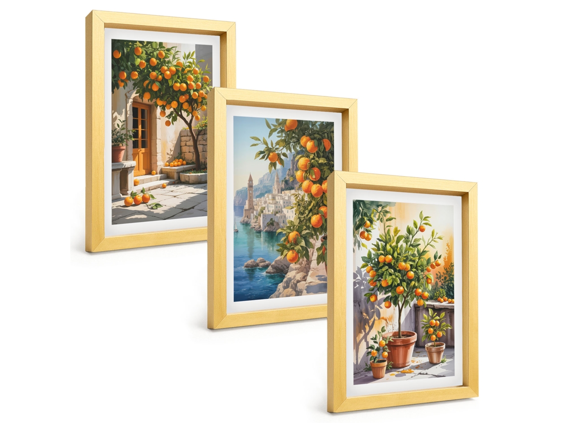 Composição De Quadros Paisagens Cítricas Pintadas Espelharte (3 Peças 20x30 Cm)