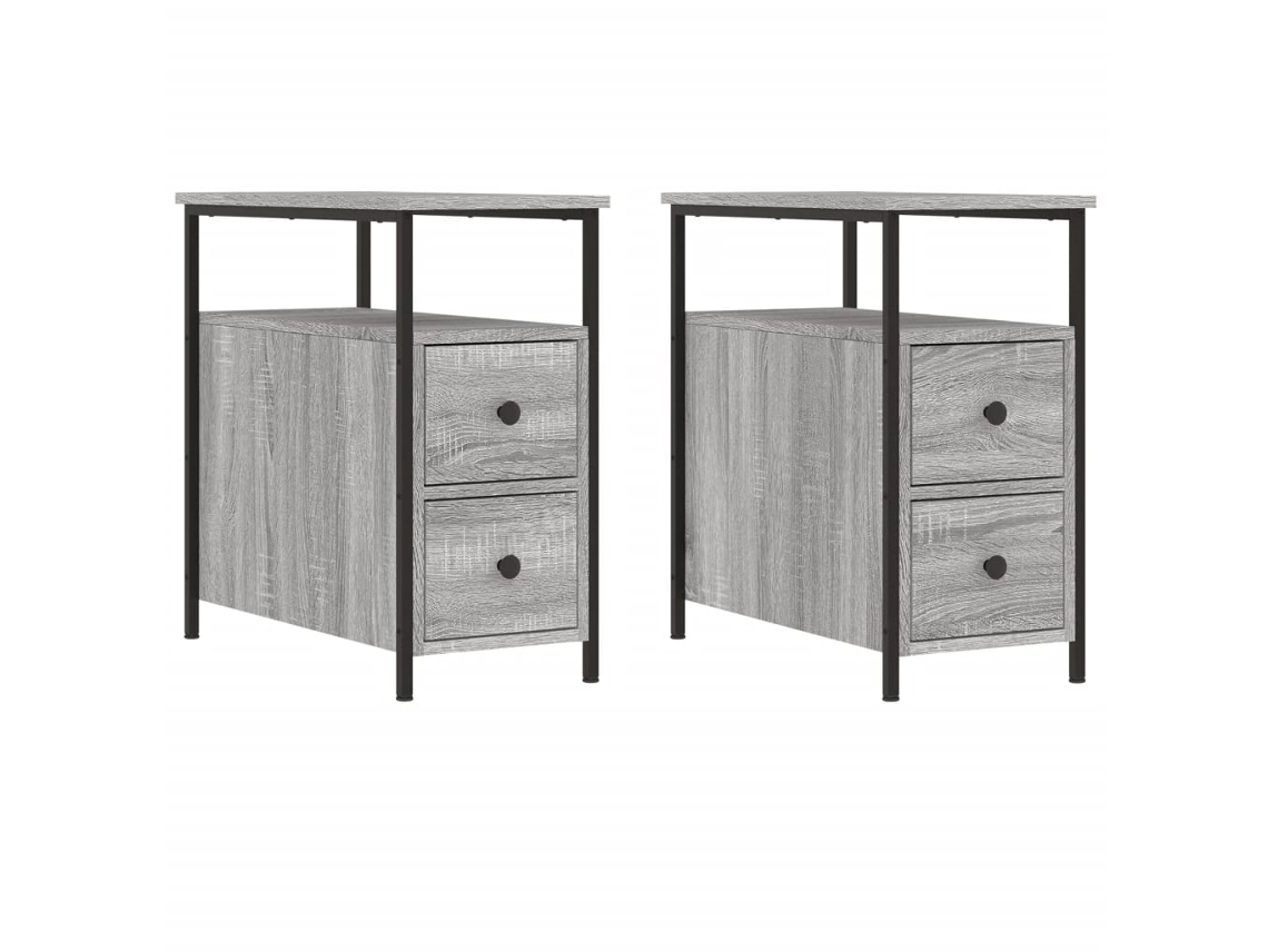 Conjunto de 2 Mesas de Cabeceira Derivados de Madeira Sonoma Cinza MAISON EXCLUSIVE