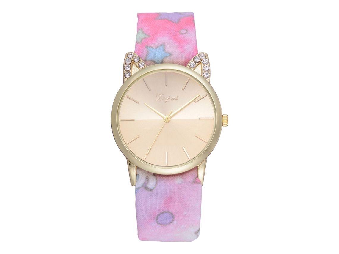 Relógio de Pulso Feminino de Moda com Pulseira de Tecido Padrão Cute Quartz Lvpai Rosa