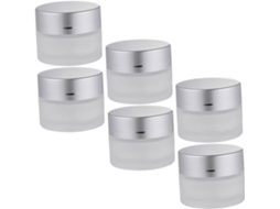 De 6 Frascos De Vidro Fosco Com Tampas Prateadas Para Cosméticos E Cuidados Com A Pele.