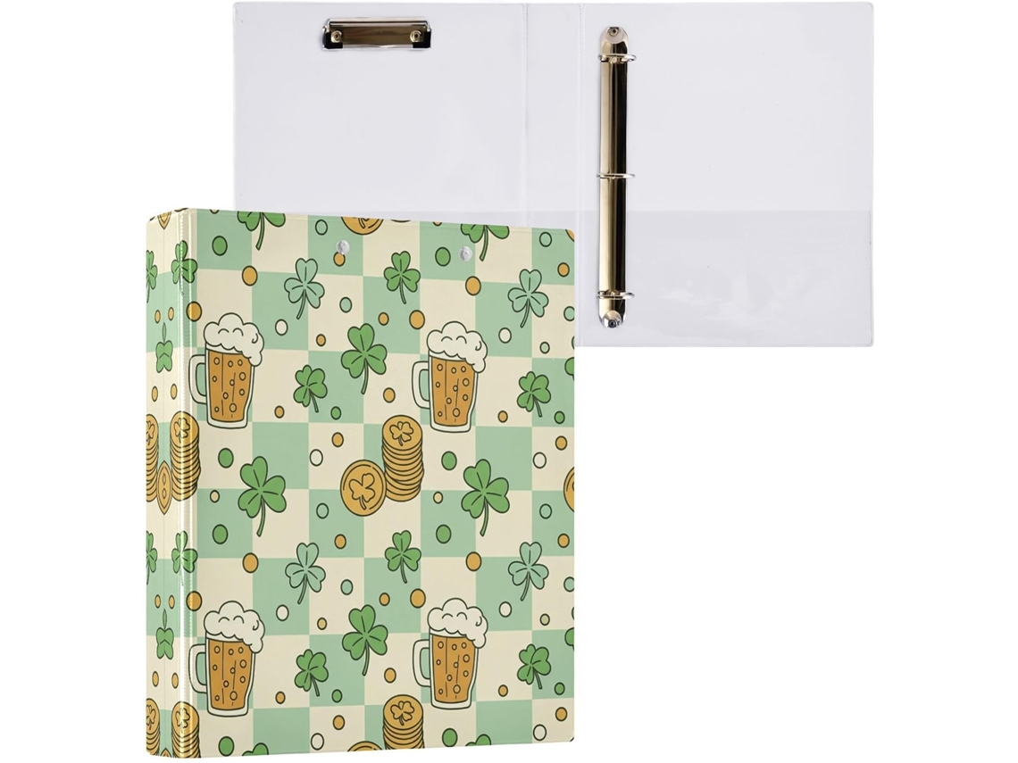 Pasta de 3 Argolas para Papel Tamanho Carta , Trevo São Patrício, Organizador Redondas com Pra (27,9 X 21,6 Cm)