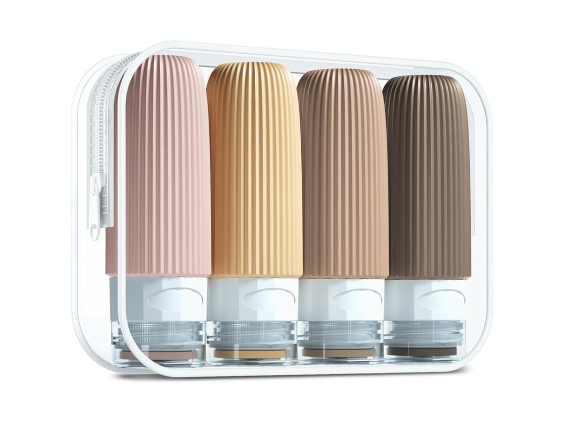 Garrafas De Viagem Para Toalharia, Aprovadas Caa 60ml Em Silicone, Sem Vazamento, Recarregáveis, Essenciais De Viagem (4 Pack)